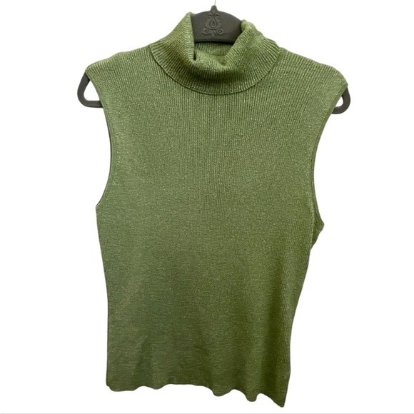 Nygard Sleeveless Lime Green Shimmering Silk/Rayon Turtleneck - L - Picture 1 of 6